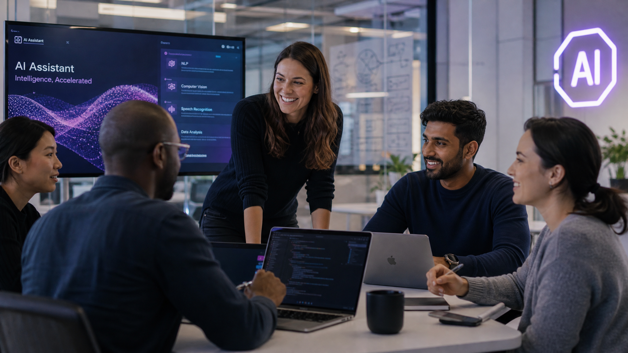 The AtomMatrix.ai team collaborating in a modern office